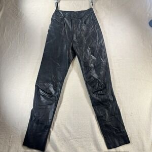 VNTG Byrnes & Baker Womens Black Genuine Leather High Waisted Straight Leg SZ 4